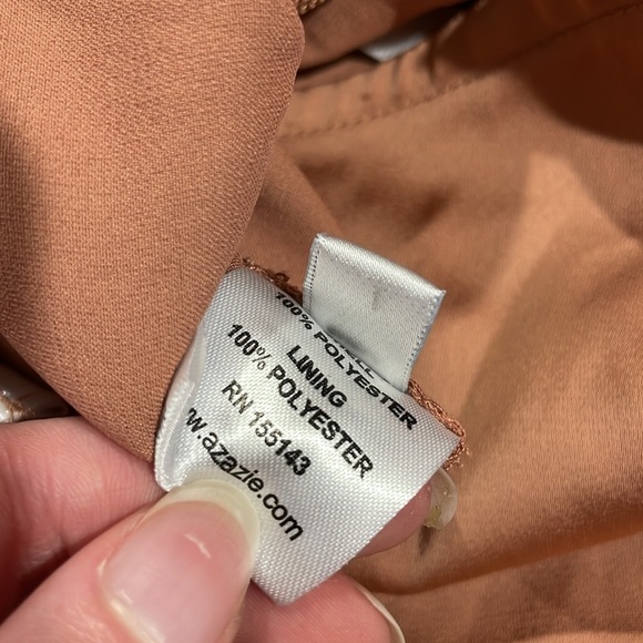 NWT Azazie x Kendall & Kylie Off Shoulder Stretch Satin Bronze Skirt Set - Picture 4 of 10